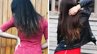 Przed i po kuracji: włosy ciemne, matowe, zniszczone, bez połysku. Po kuracji: włosy lśniące, zdrowe, z pięknym kolorem. Brak informacji o hairvity efekty uboczne.