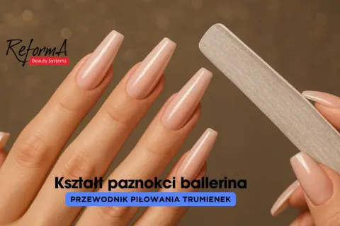 Dłonie z idealnymi paznokciami ballerina, gotowe do nadania kształtu pilnikiem.