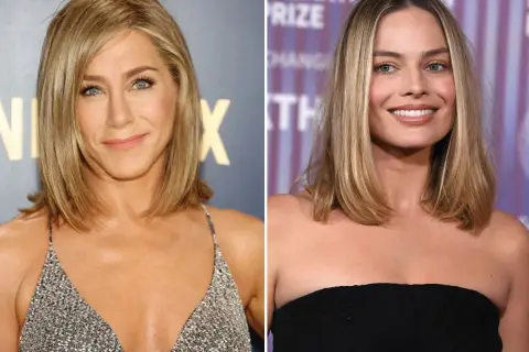 Jennifer Aniston i Margot Robbie prezentują stylowe fryzury z prostym cięciem (blunt cut).