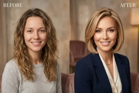 Przed i po: metamorfoza z burzy loków na elegancki french bob.