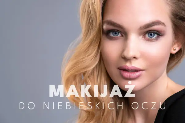 Delikatny makijaż oczu niebieskich podkreśla ich głębię. Blond włosy i subtelne usta dopełniają całości.